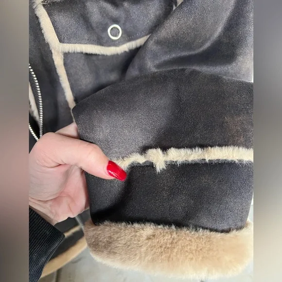 🌟NWT🌟NVLT Shearling Biker Jacket Brown - Picture 9 of 9